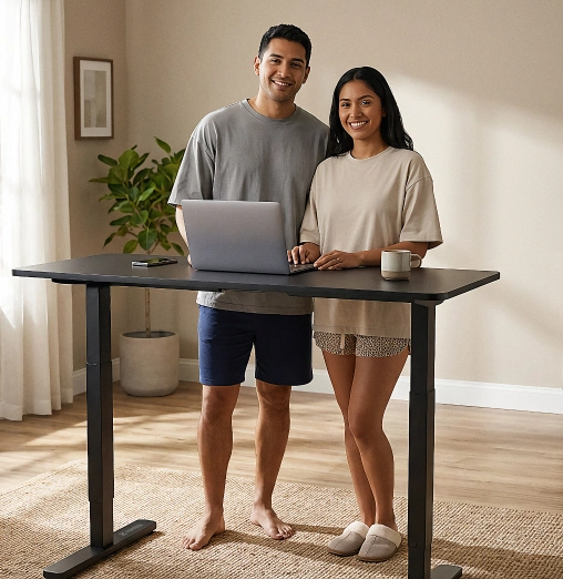 Casal usando computador na mesa